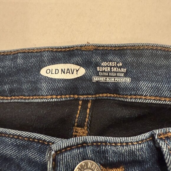 Old Navy Rockstar Super Skinny Jeans Women’s 10 Extra High Rise Blue Denim - Picture 2 of 6